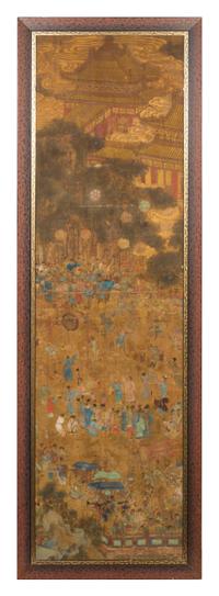 A Set of Six Chinese Ink and Color on Silk Panels MING DYNASTY 81 1/4 x 22 3/4 inches. — MING DYNASTY