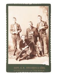 [WILD WEST SHOWS]. 4 cabinet cards of performers, incl. famed trap shooter A.H. Bogardus & his sons.