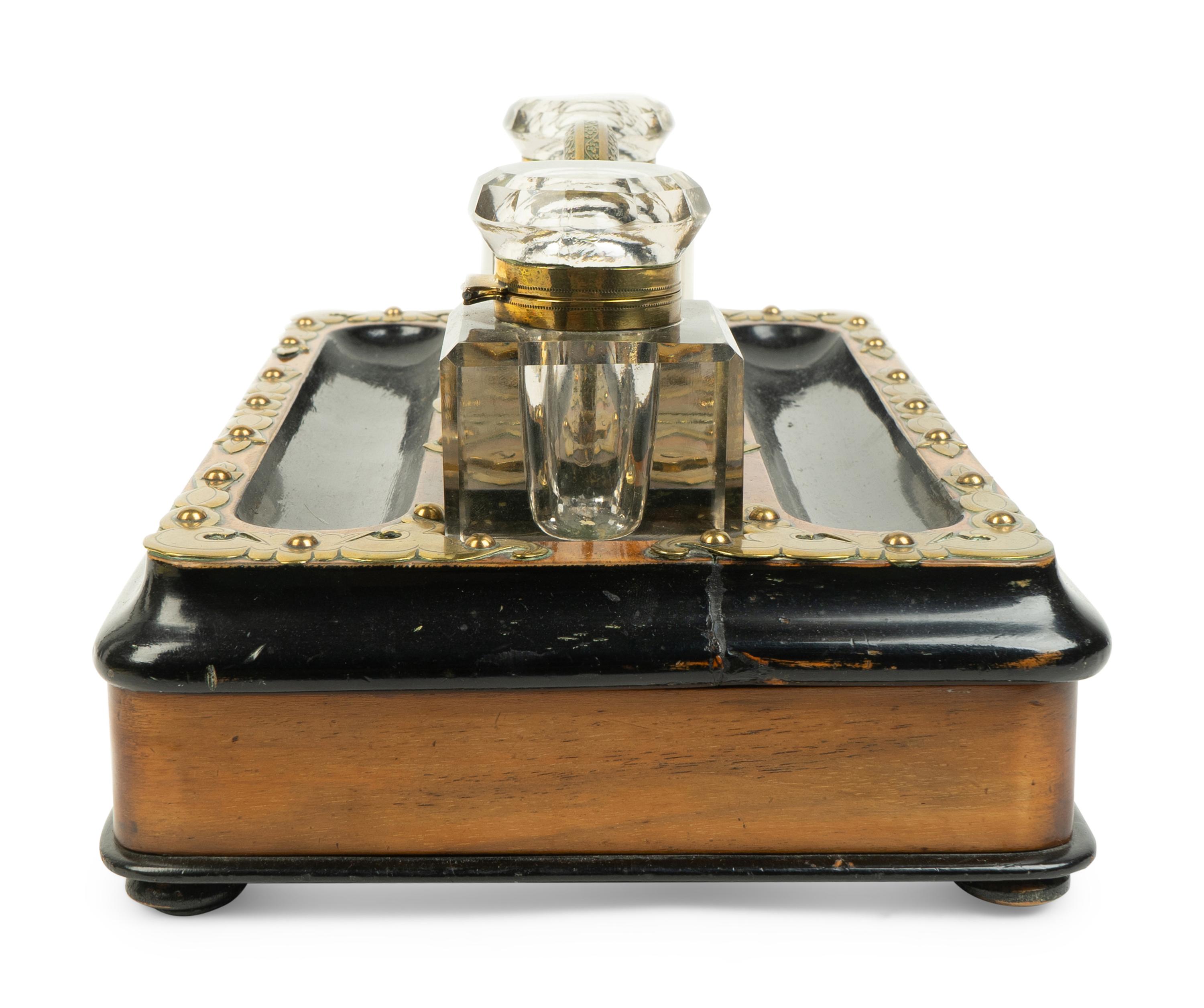 An English Brass Mounted Oak Inkwell — CIRCA 1860