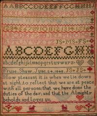 An English Needlework Embroidered Schoolgirl's Sampler, Wrought by Fruse Shaw