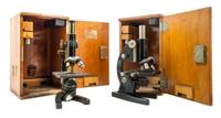 Two German Black Lacquered Microscopes Height of taller 12 inches. — CARL ZEISS, 20TH CENTURY
