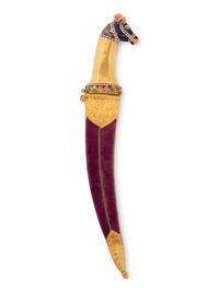 A Mughal Yellow Gold and Enameled Dagger