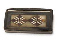 A Group of Six English Carved and Inlaid Horn Snuff Boxes and Cases