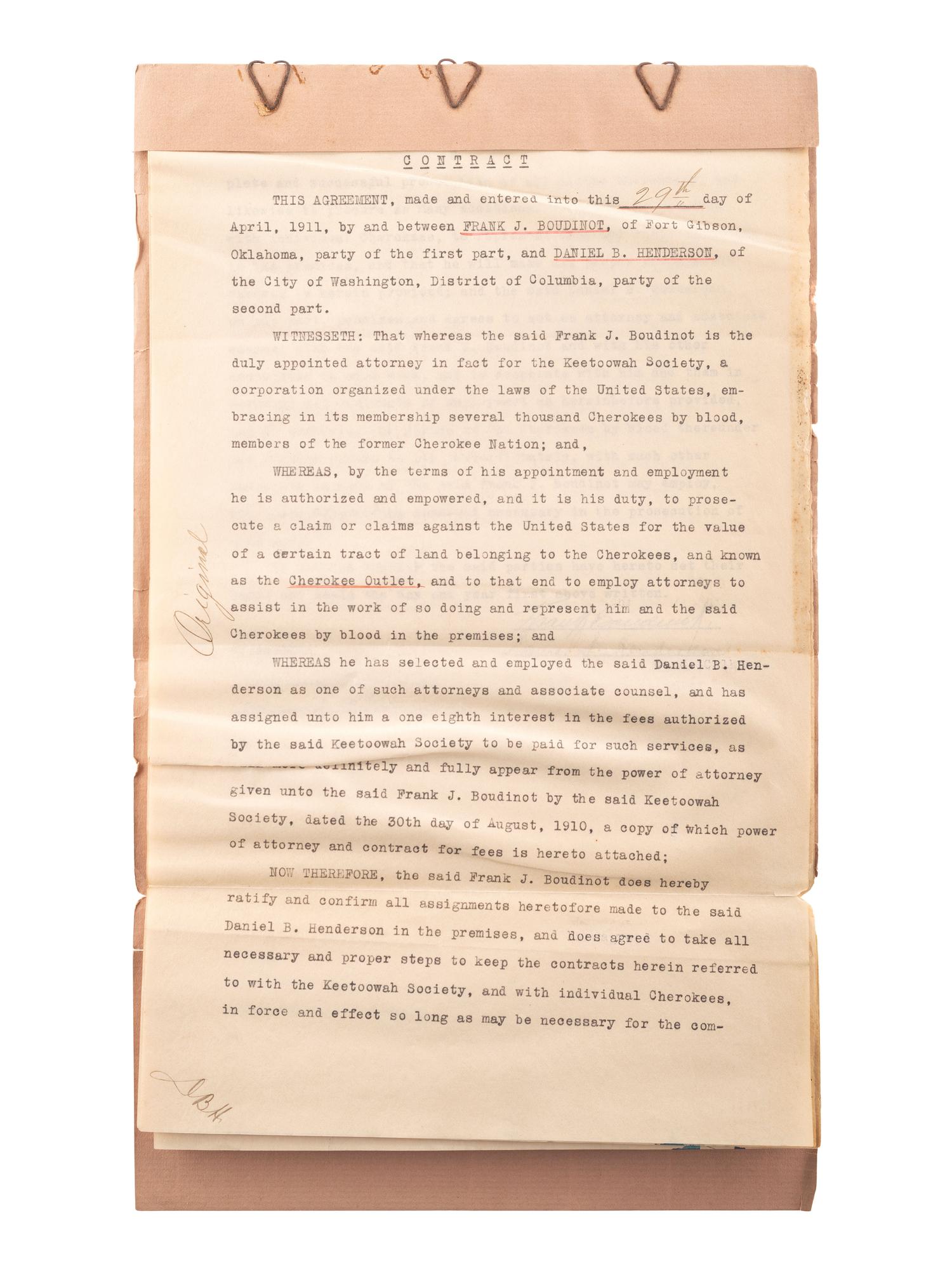 [NATIVE AMERICANS]. A group of documents related to the Sioux, Chippewa, and Cherokee Indians, ca first quarter 20th century.