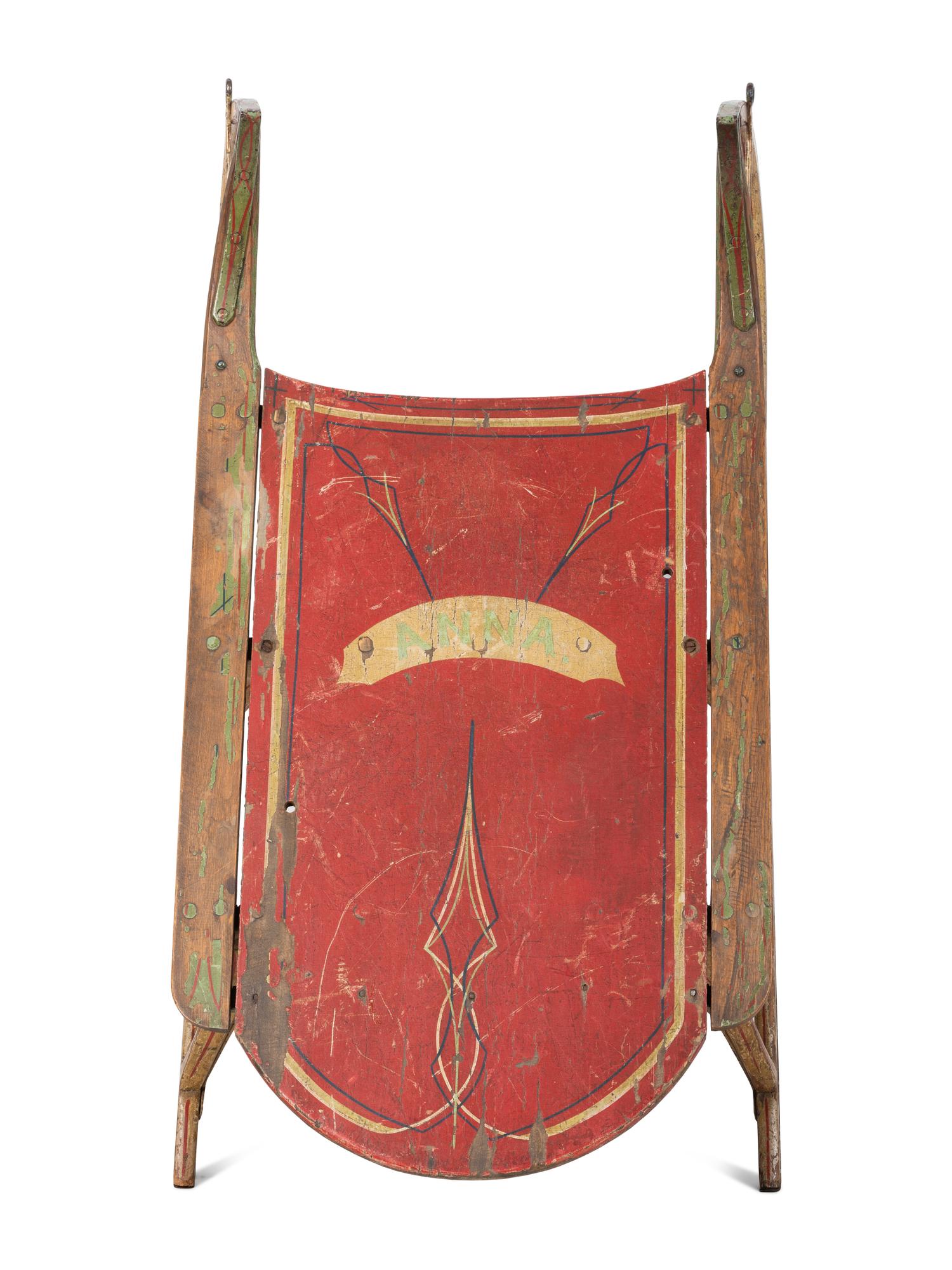 A Paint Decorated Wooden Sled