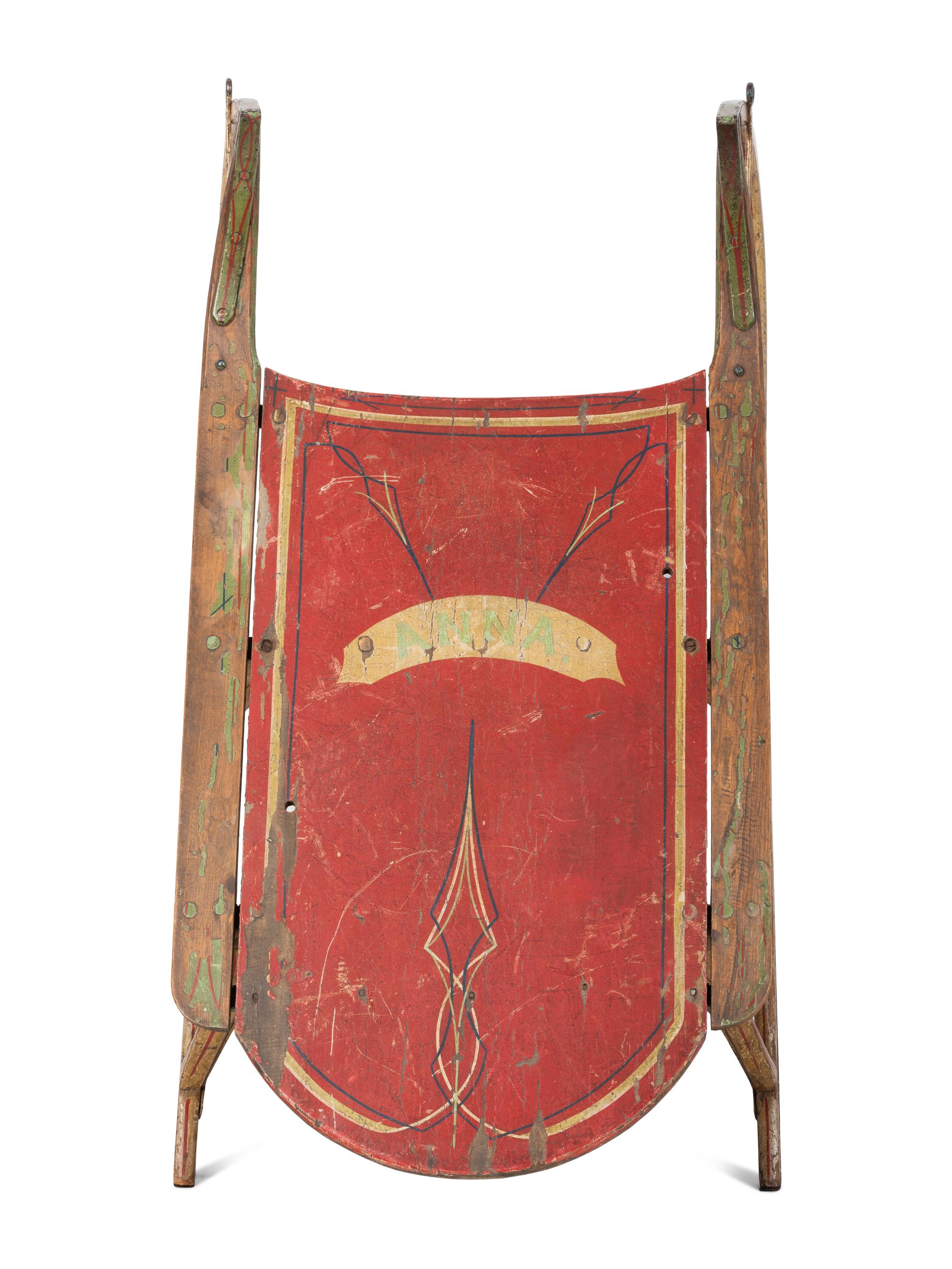 A Paint Decorated Wooden Sled