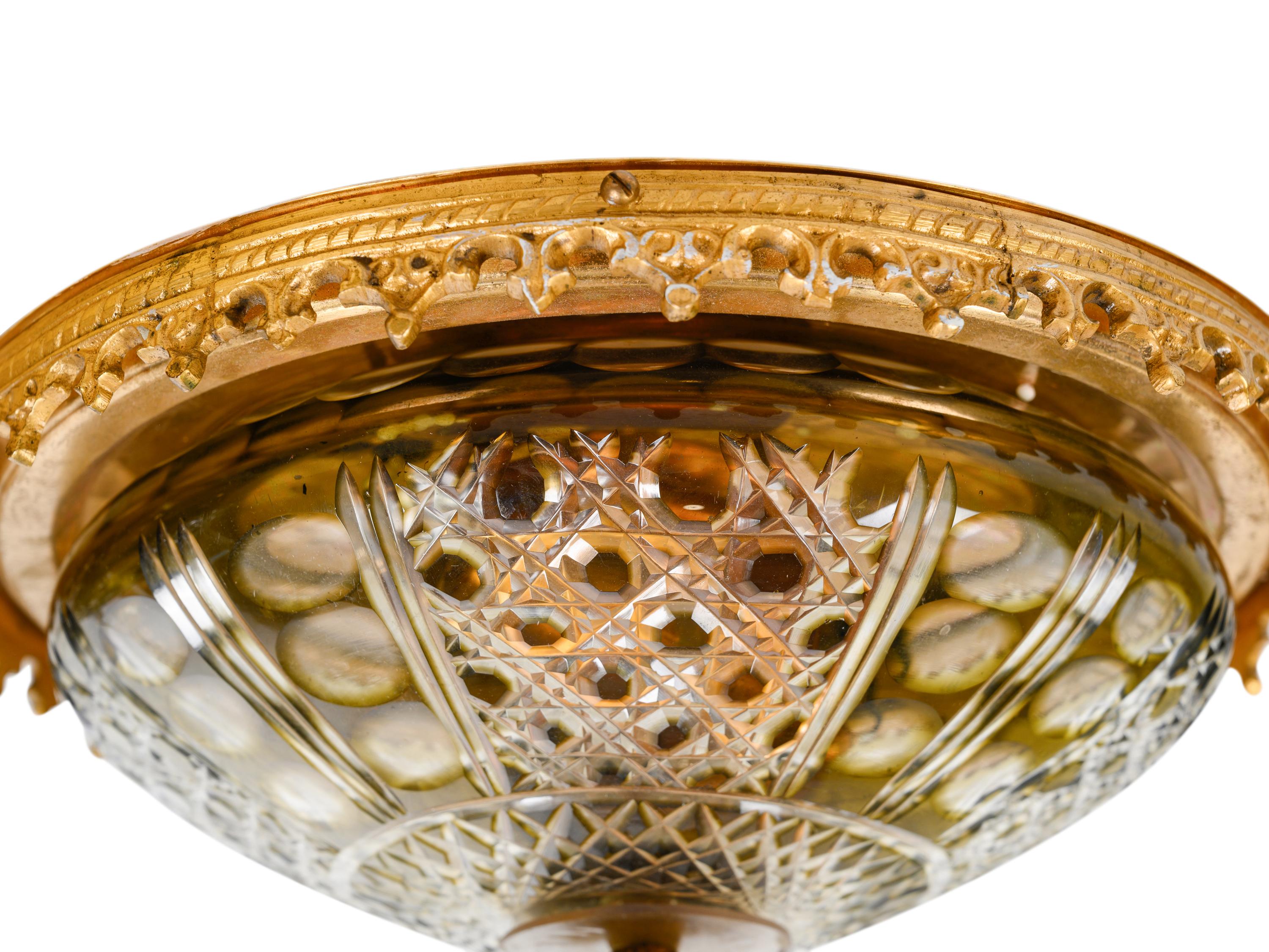 A Pair of Brass and Cut Glass Plafonniers
