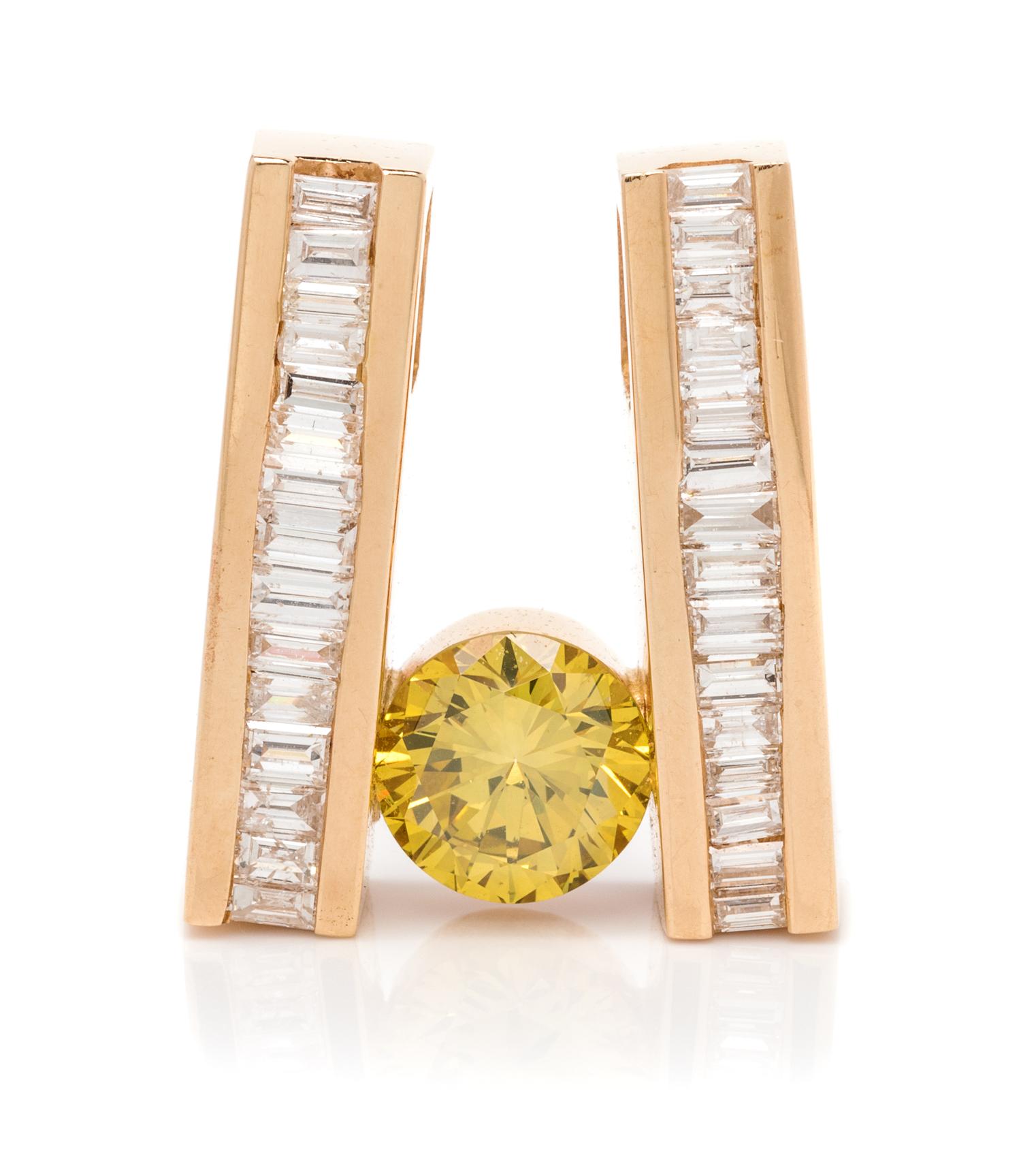A Yellow Gold, Colored Diamond and Diamond Slide/Pendant, 6.20 dwts.