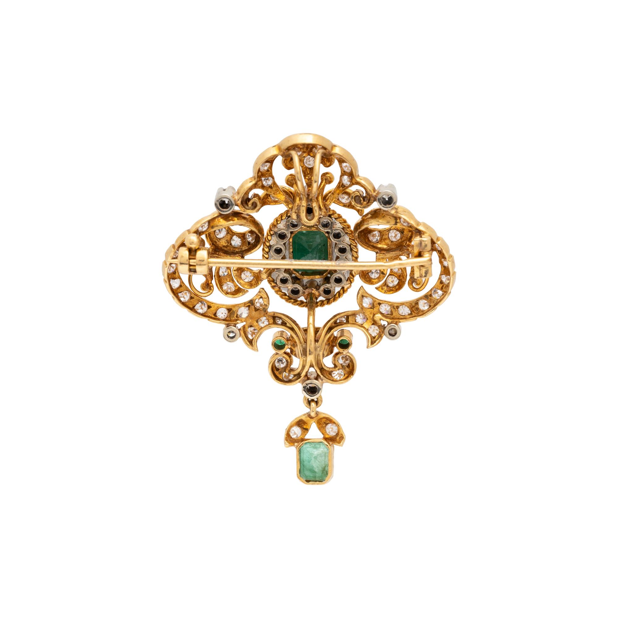 EMERALD AND DIAMOND PENDANT/BROOCH