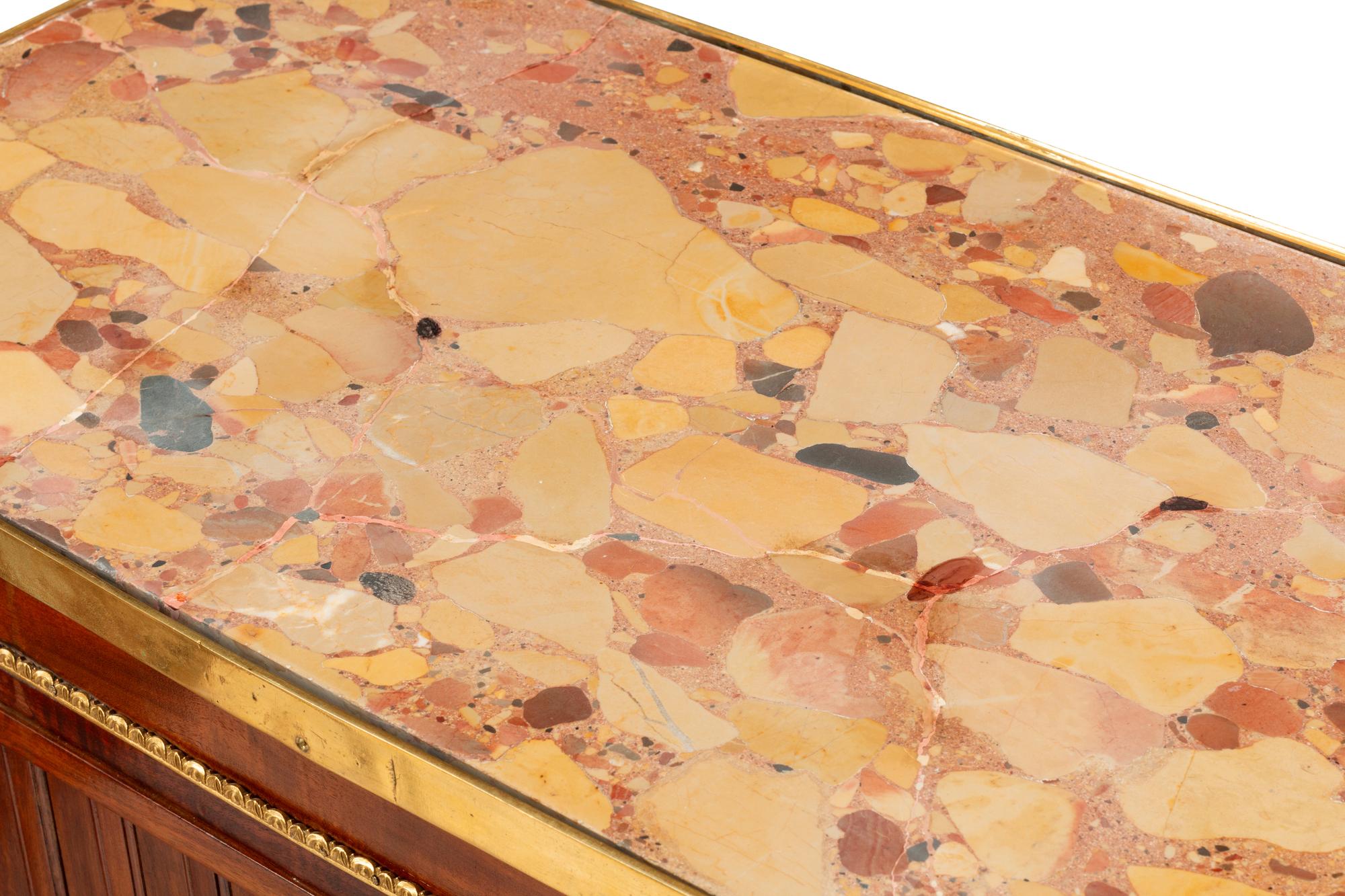 A Pair of Baltic Neoclassical Gilt Bronze Mounted Mahogany Marble-Top Side Cabinets