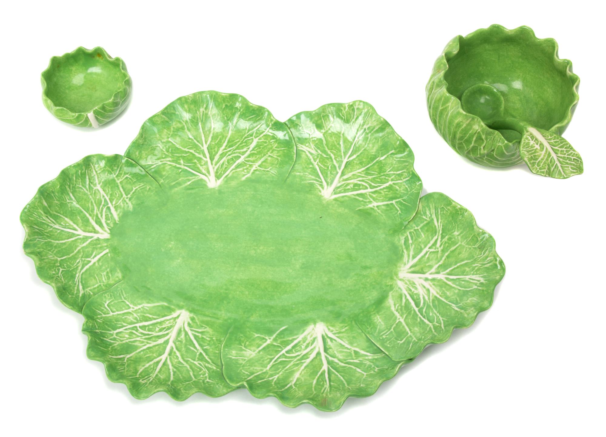 Three Pieces of Dodie Thayer Lettuce Ware Length of first 14 inches. — 20TH CENTURY