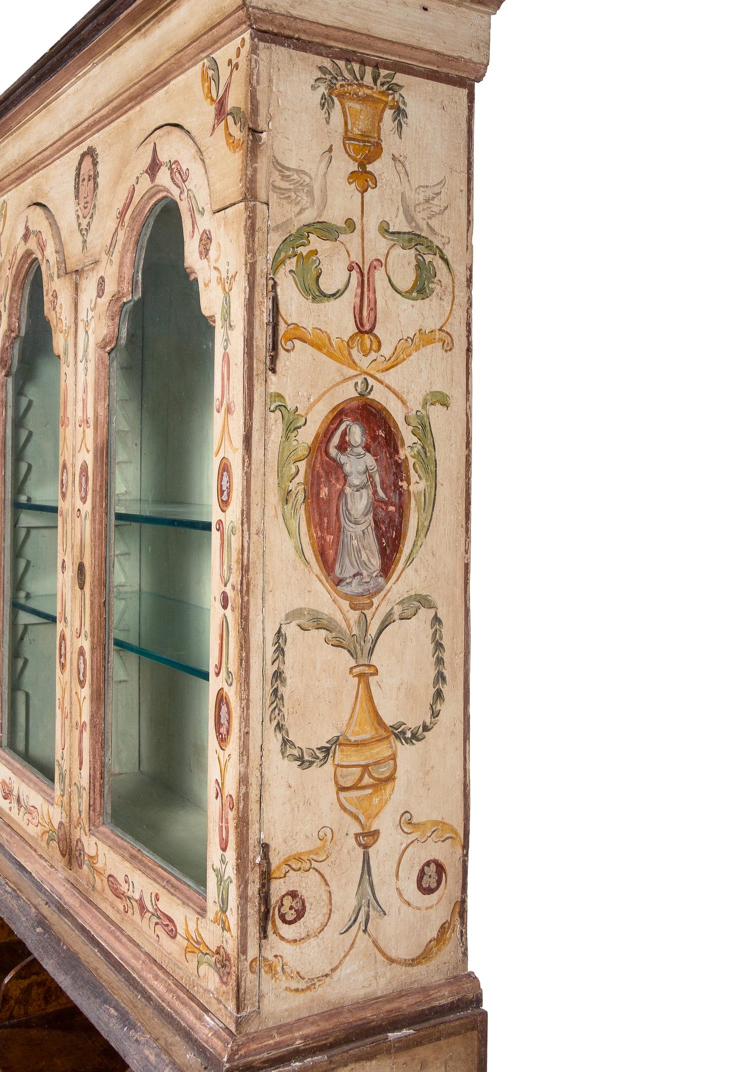 An Italian Painted Slant-Front Secretary Bookcase