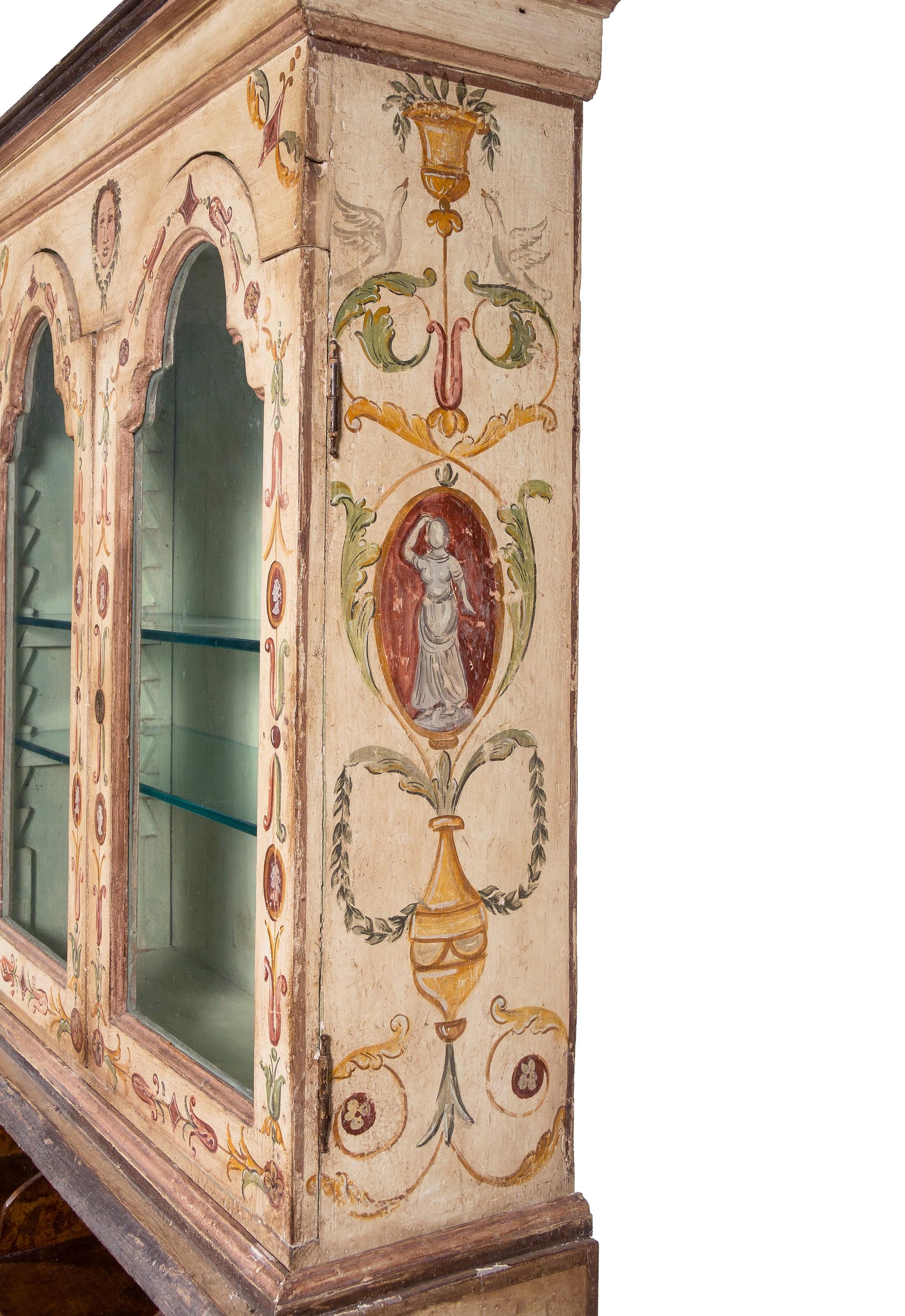 An Italian Painted Slant-Front Secretary Bookcase