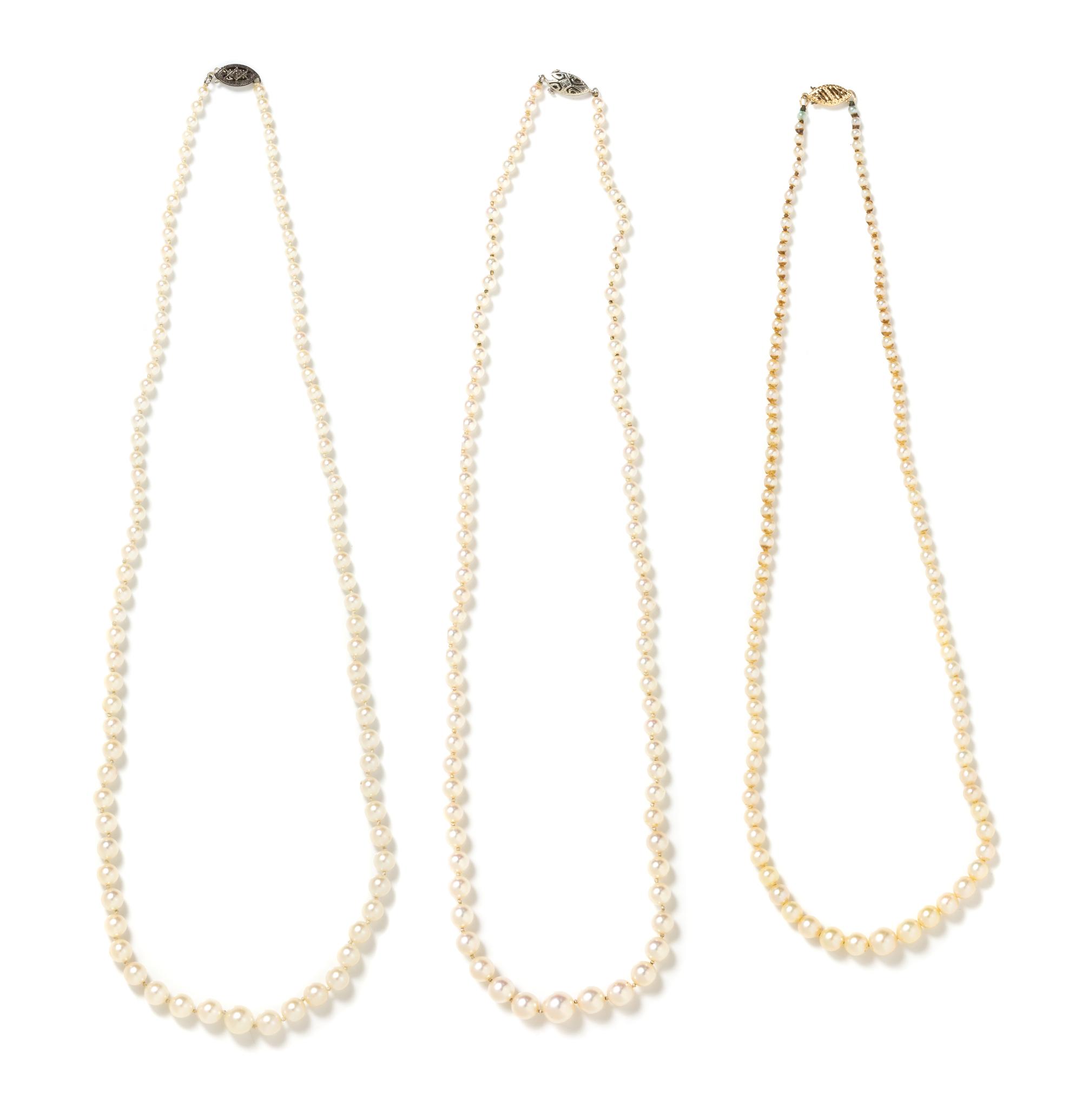 A Collection of Graduated Cultured Pearl Necklaces,