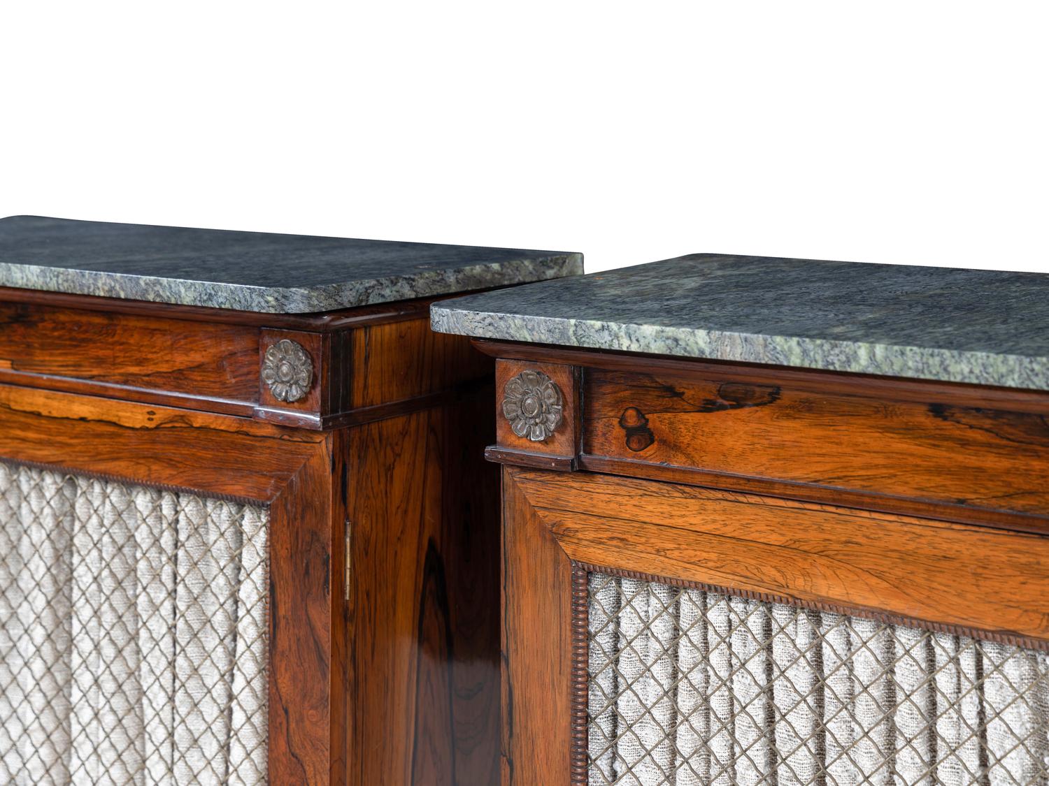 A Pair of Regency Style Indian Rosewood Marble-Top Cabinets