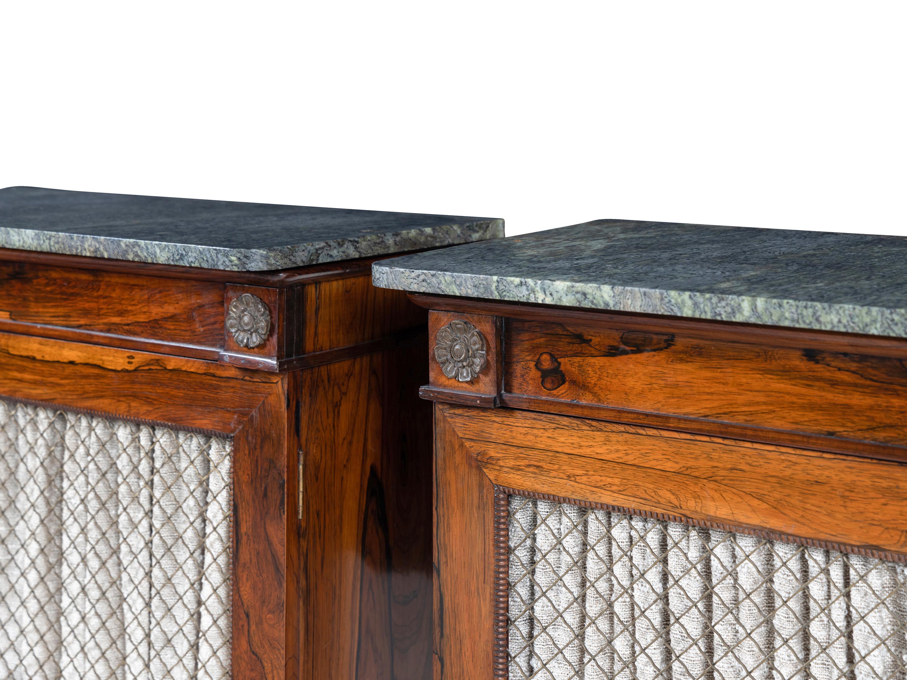 A Pair of Regency Style Indian Rosewood Marble-Top Cabinets