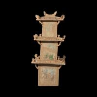 A Large Chinese Green Glazed Pottery Model of a Tower, Han Dynasty 漢 綠釉 灰陶 塔