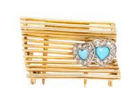 An 18 Karat Yellow Gold, Turquoise and Diamond Park Bench Pin, Cartier, Circa 1950's, 3.80 dwts.