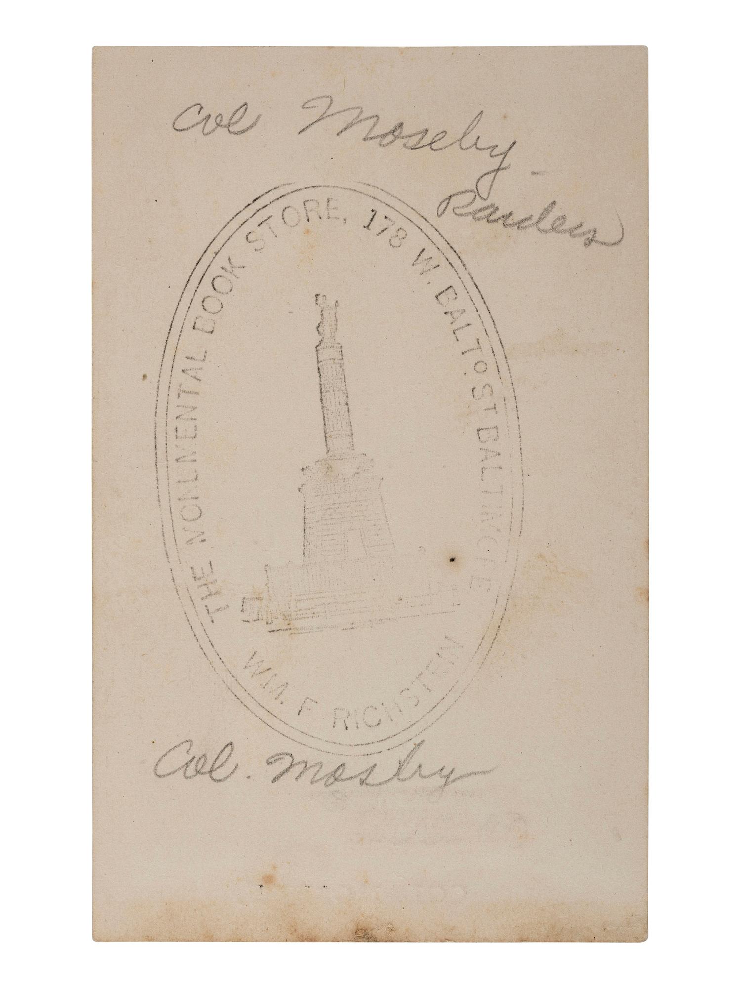 [MOSBY, JOHN S. (1833-1916)]. CDV of Colonel Mosby. Baltimore seller's stamp on verso.