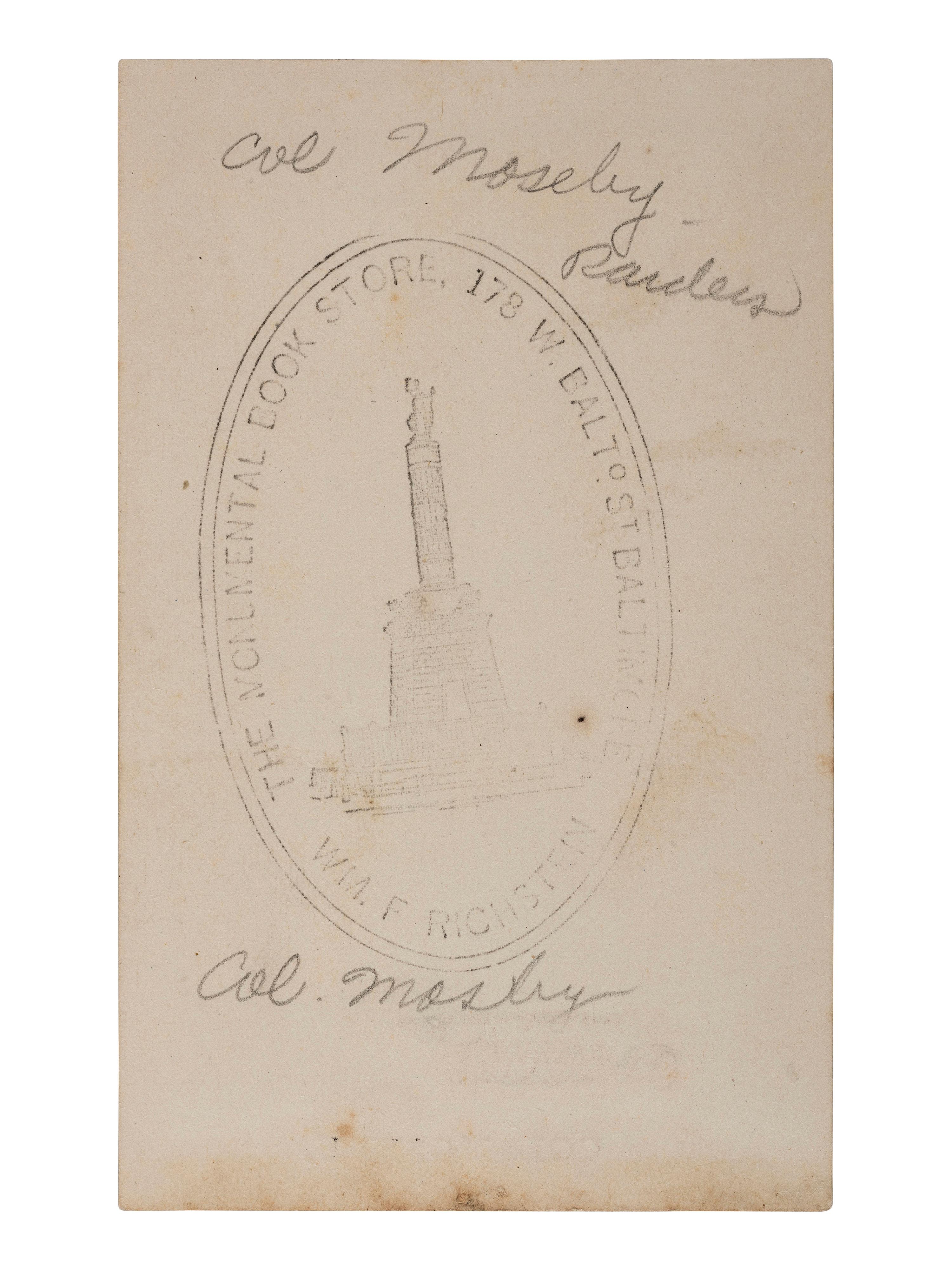 [MOSBY, JOHN S. (1833-1916)]. CDV of Colonel Mosby. Baltimore seller's stamp on verso.