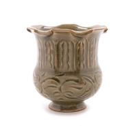 A Chinese Yaozhouyao Carved Celadon Glazed Porcelain Floriform Vessel