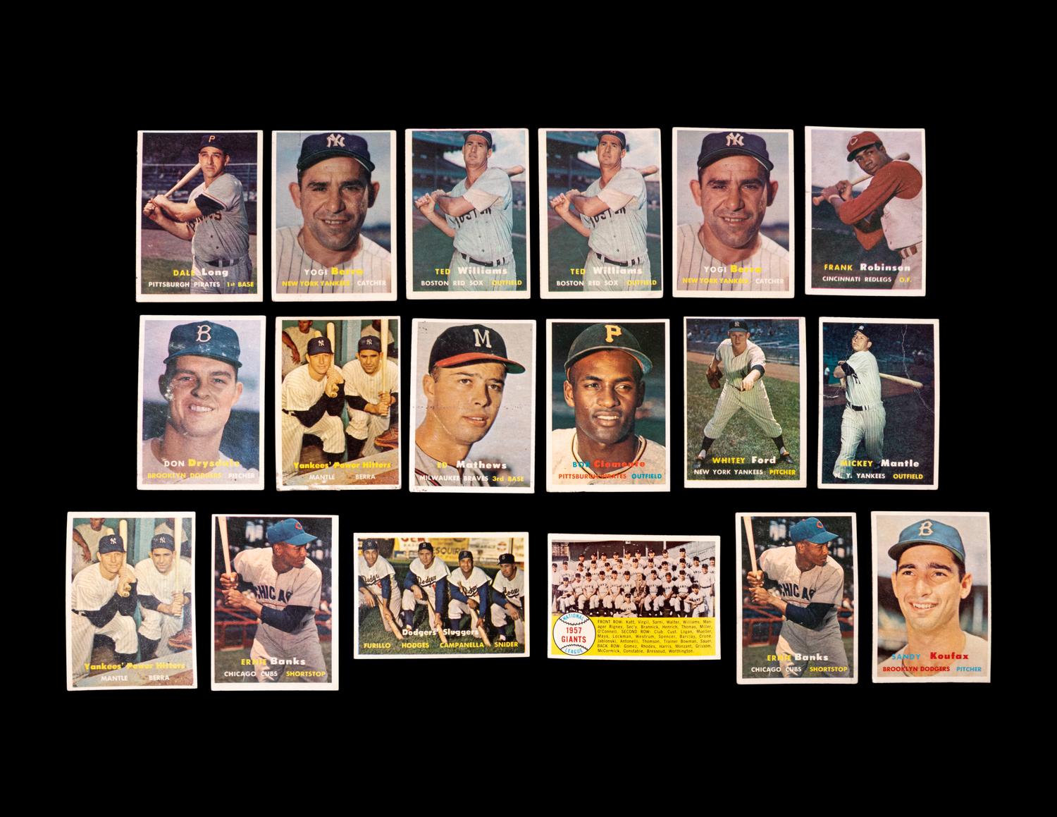 An Impressive Group of 1957 Topps Baseball Cards Including Mickey Mantle, Multiple Hall of Famers and Rookies,