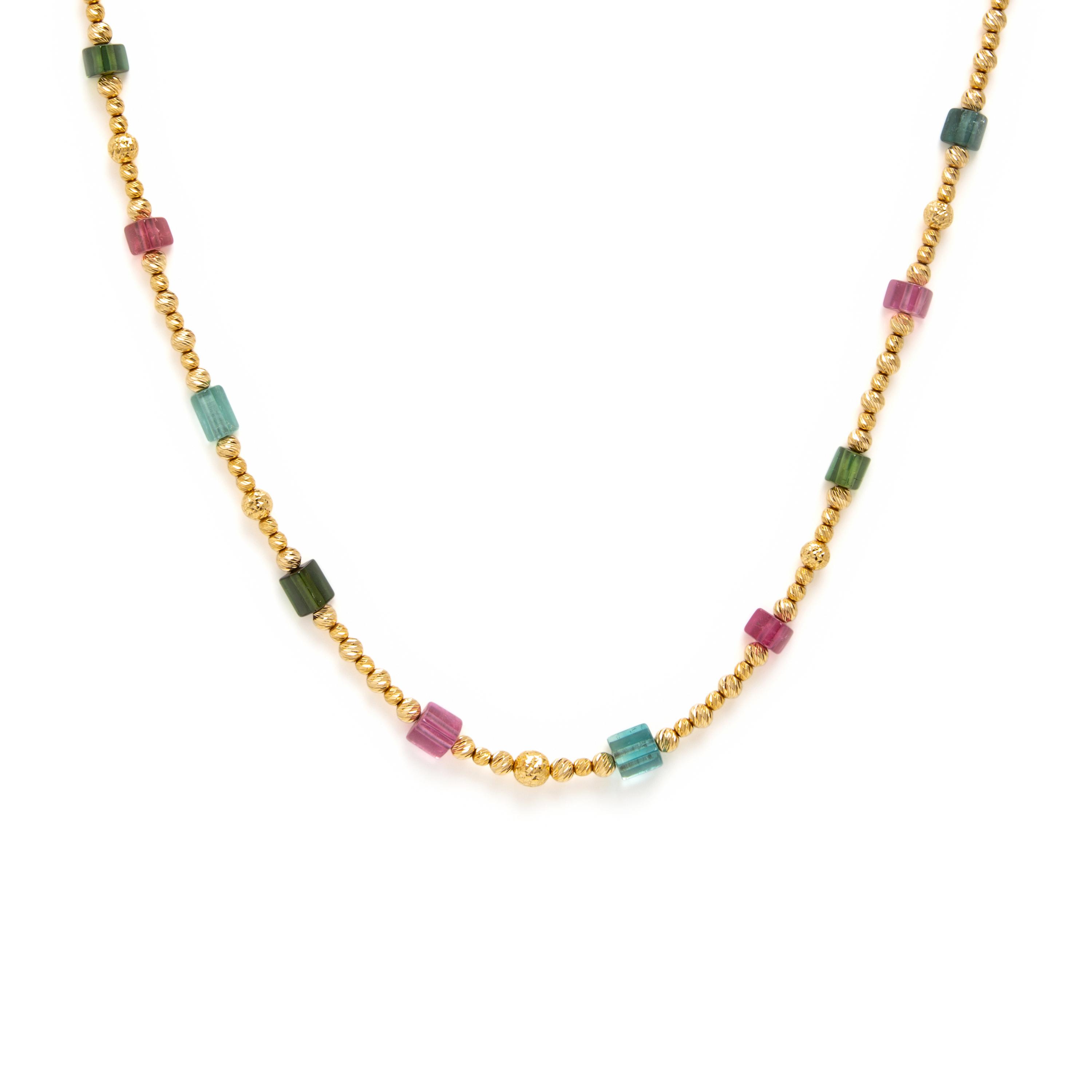 Multi Color Tourmaline and Yellow Gold Necklace
