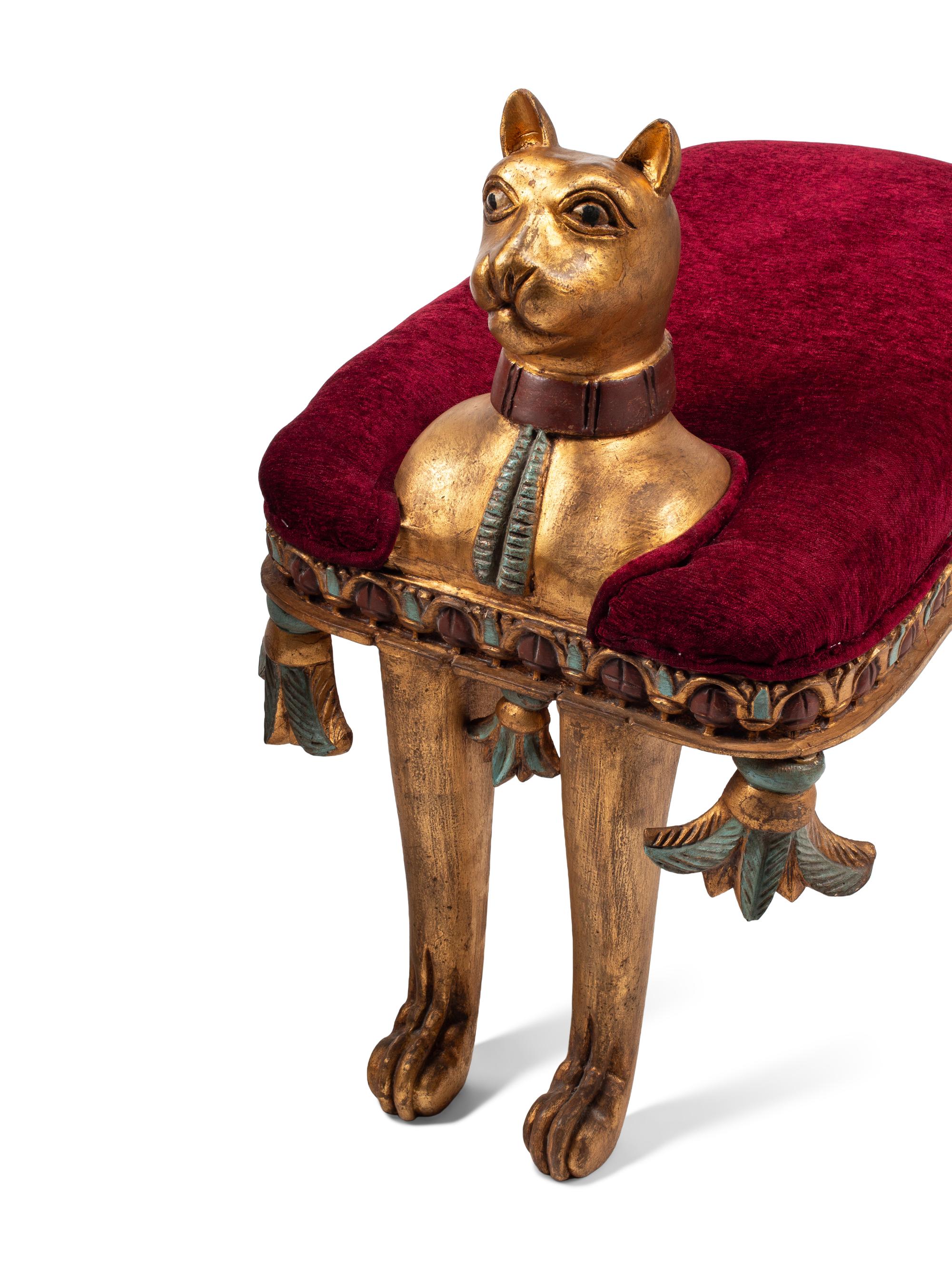 A Pair of Egyptian Style Giltwood Cat-Form Stools