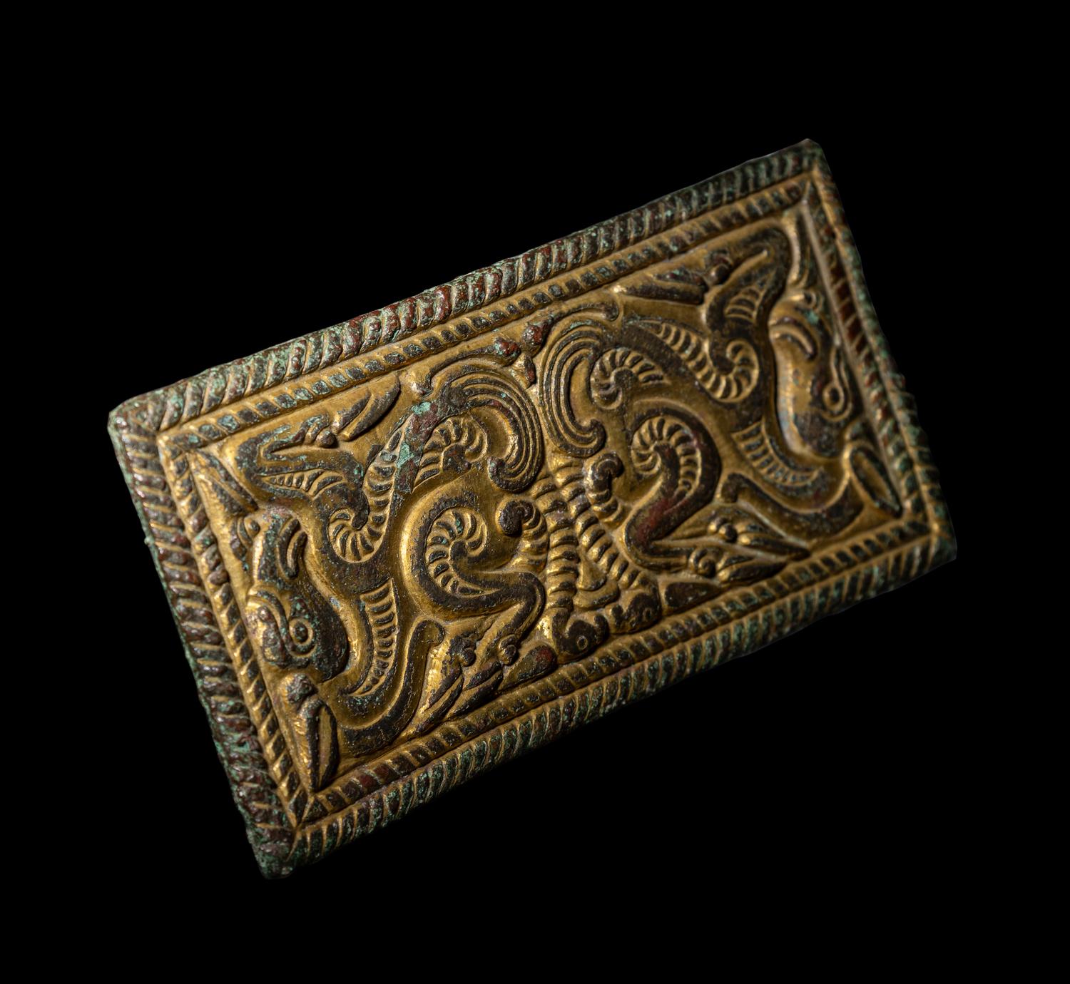 An Ordos Gilt-Bronze Plaque with Mythological Creatures