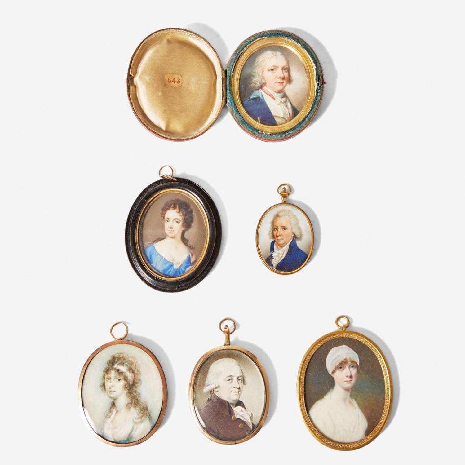 English School 18th century Collection of Six Portrait Miniatures of Ladies and Gentlemen