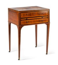 A George III Mahogany and Satinwood Marquetry Dressing Table Height 32 1/2 x width 24 x depth 20 inches. — LATE 18TH CENTURY