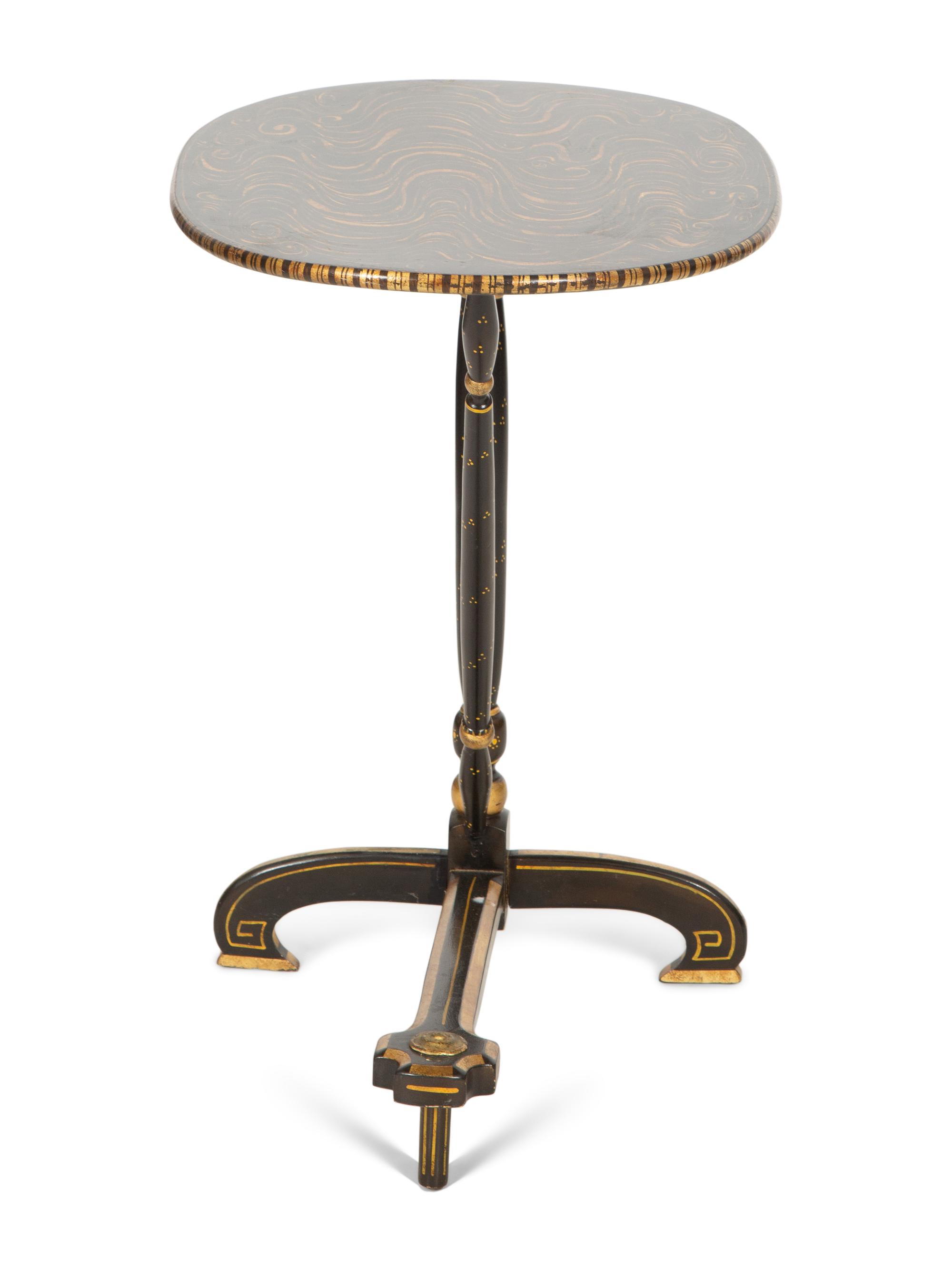 An English Grain-Painted, Ebonized and Parcel Gilt Bedside Table