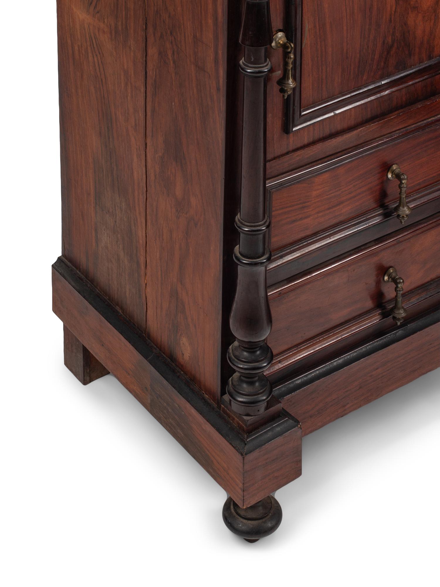 A Pair of Continental Rosewood Marble-Top Side Cabinets
