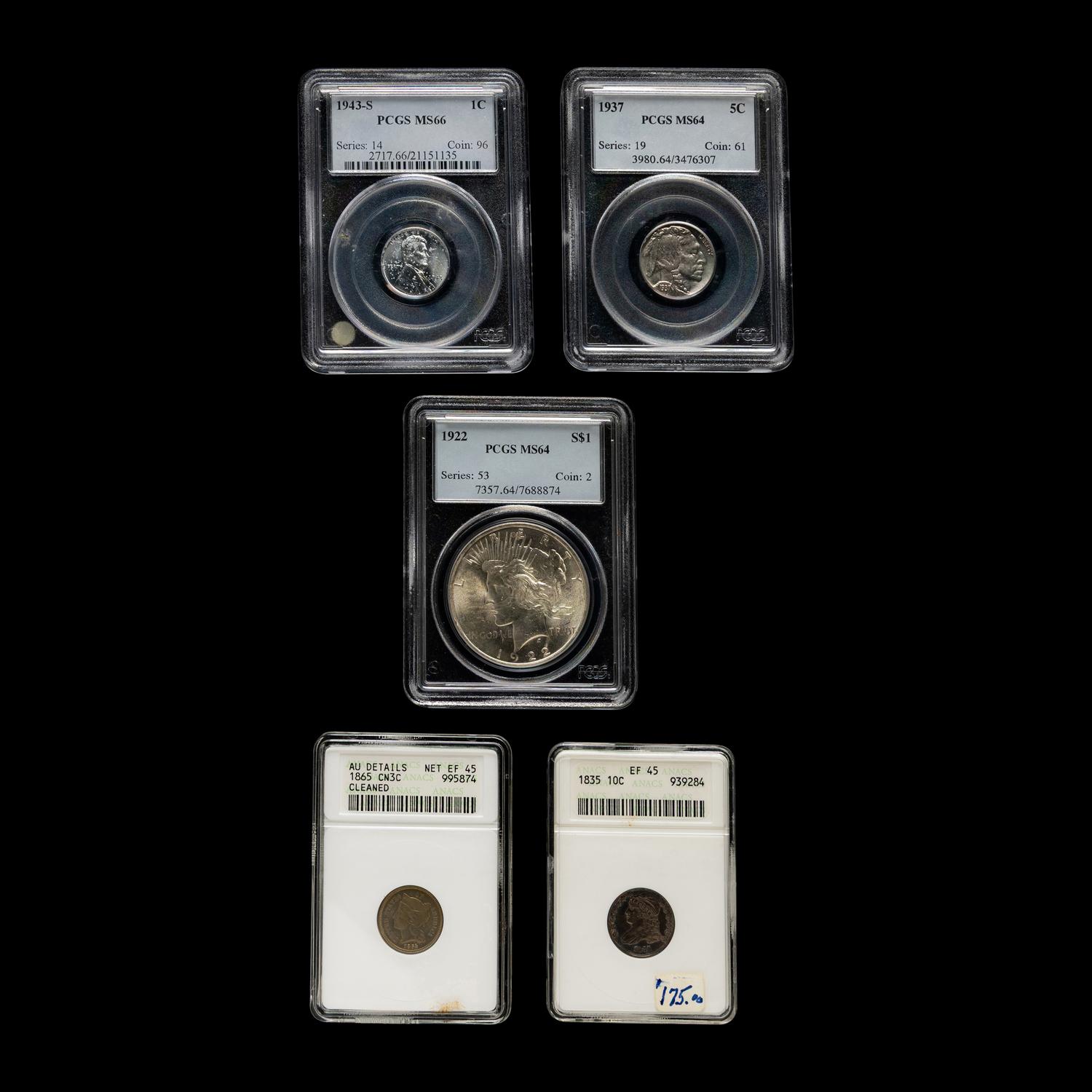 A Group of Five United States Graded Coins