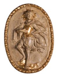 Four Italian Neoclassical Painted and Parcel-Gilt Papier-Mâché Relief Plaques