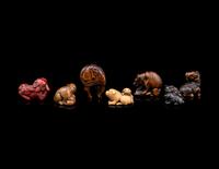 Seven Japanese Carved Wood Animal-Form Netsuke