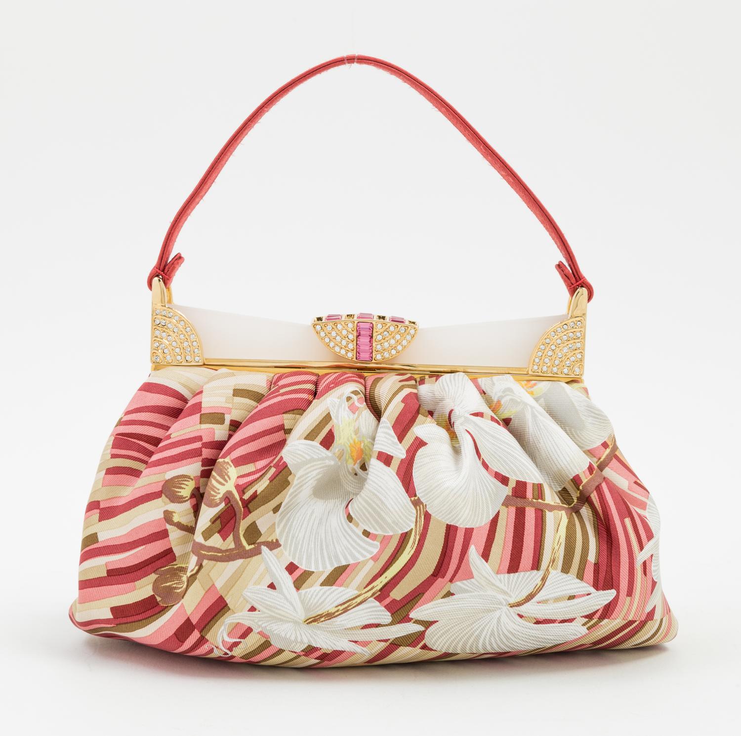 A Judith Leiber Silk Floral Handbag, 7" x 5.5" x 1.5".