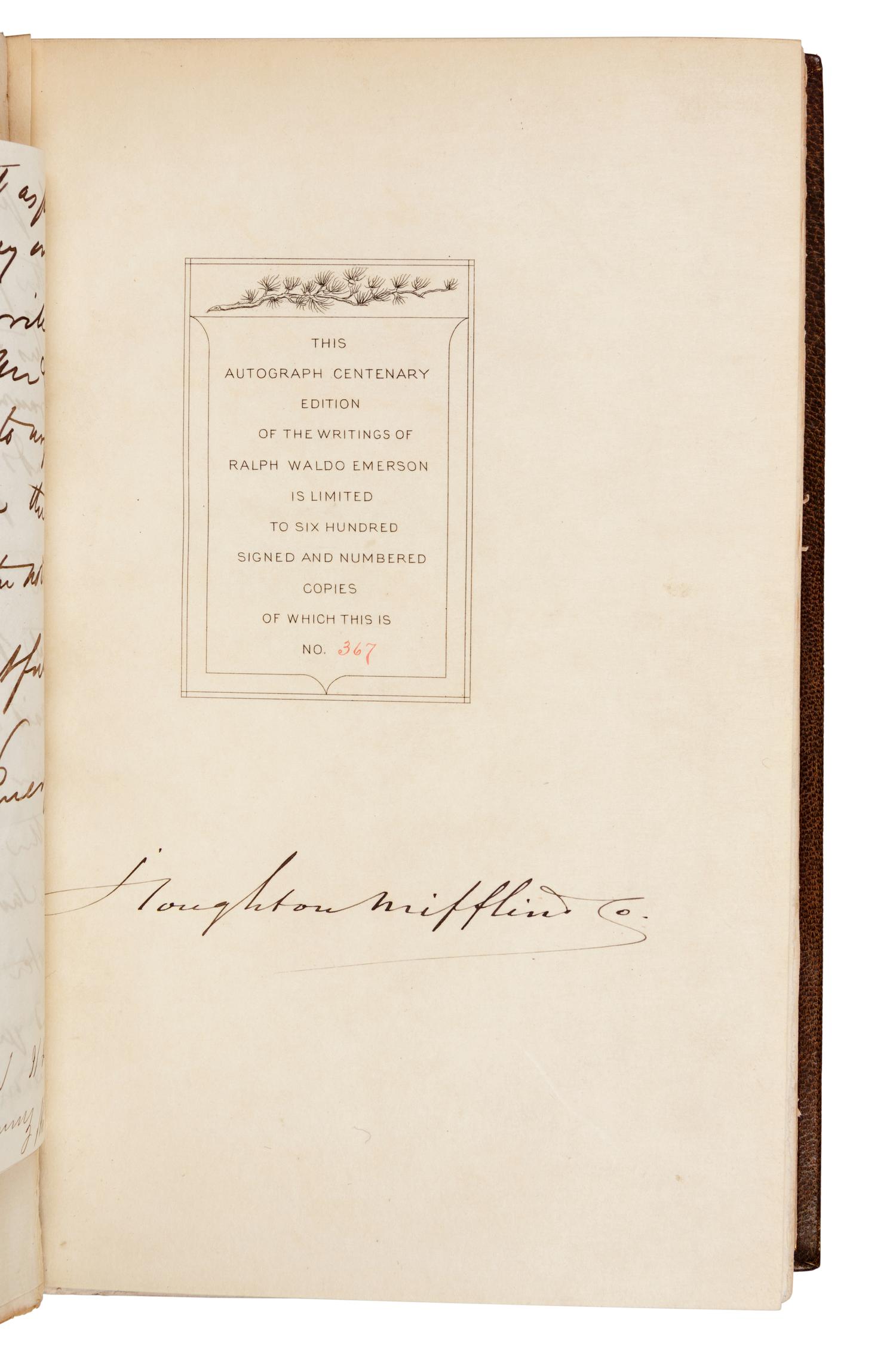EMERSON, Ralph Waldo (1803-1882). Works . Cambridge, MA: The Riverside Press, 1903.