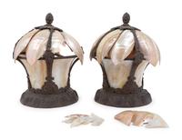 A Pair of American Cast Metal, Glass and Shell-Mounted Lanterns