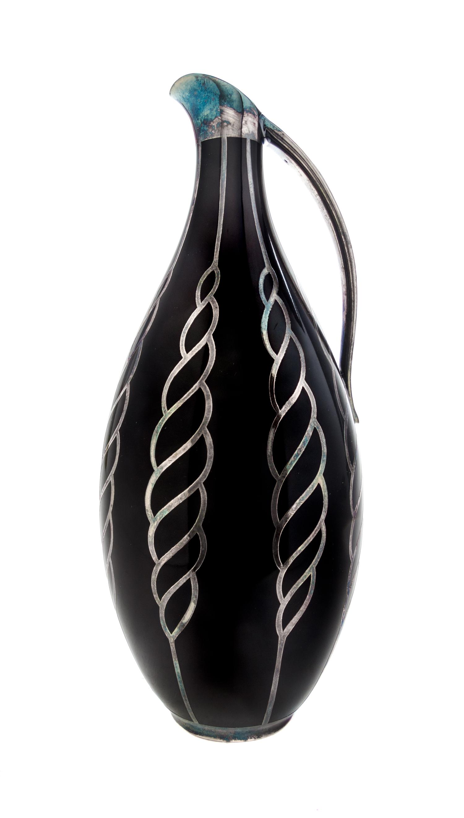 A Hutschenreuther Silver Overlay Porcelain Ewer Height 9 1/4 inches. — 20TH CENTURY