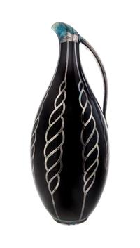 A Hutschenreuther Silver Overlay Porcelain Ewer Height 9 1/4 inches. — 20TH CENTURY