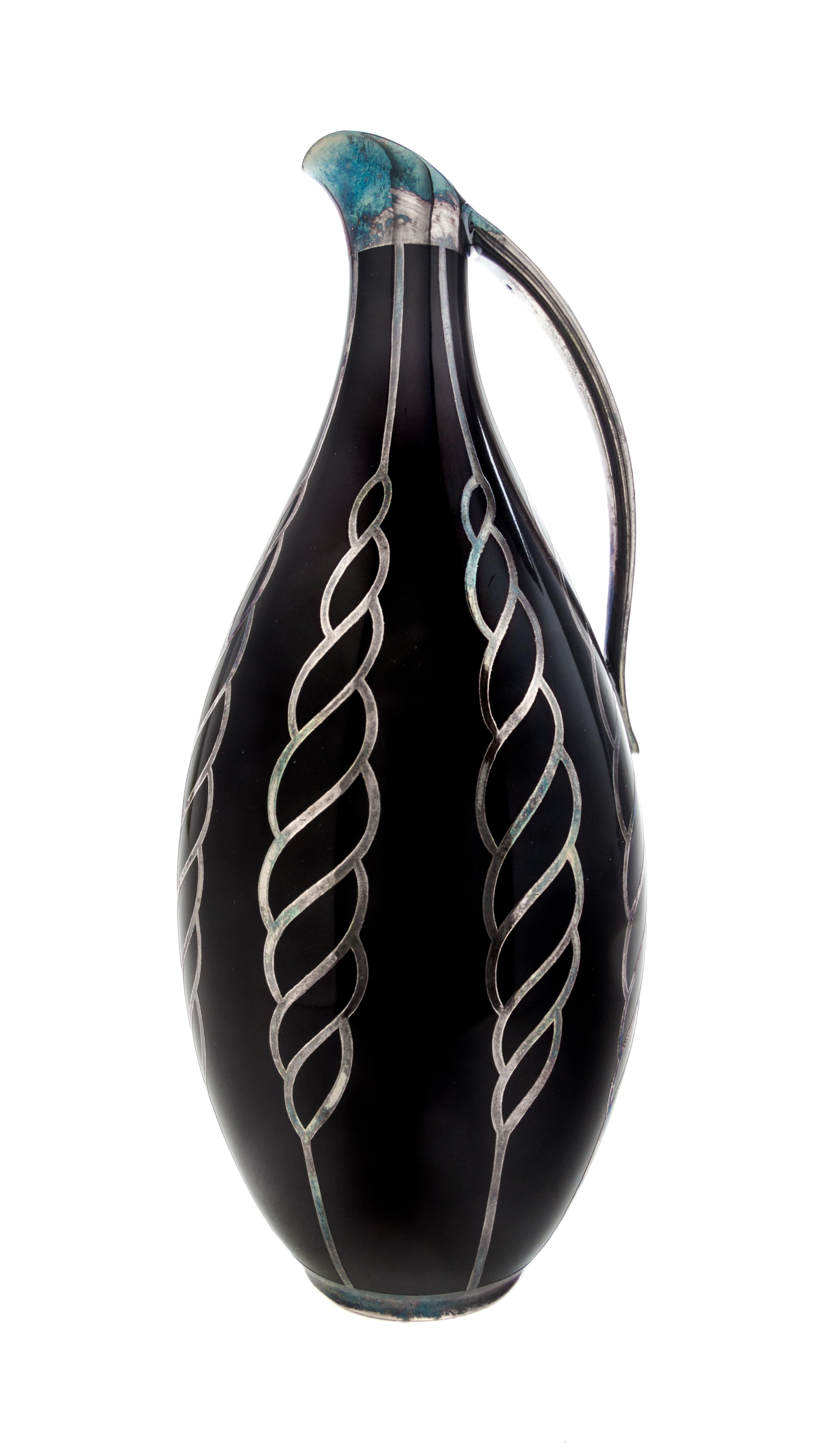 A Hutschenreuther Silver Overlay Porcelain Ewer Height 9 1/4 inches. — 20TH CENTURY