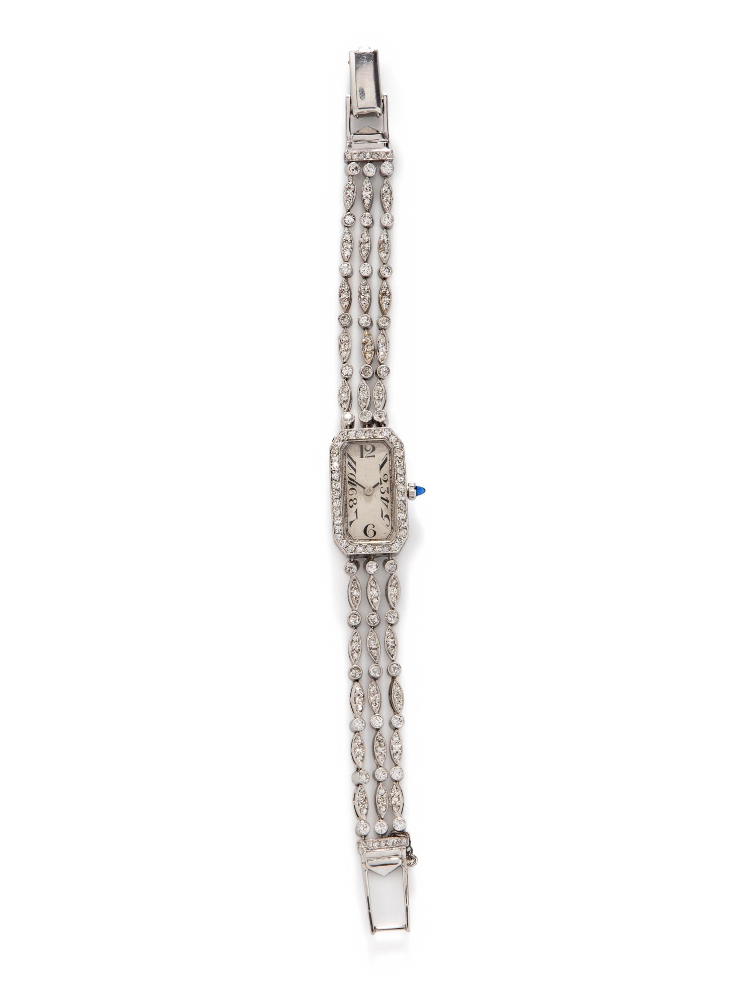 ART DECO, PLATINUM AND DIAMOND WATCH
