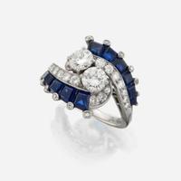 A diamond, sapphire, and platinum ring