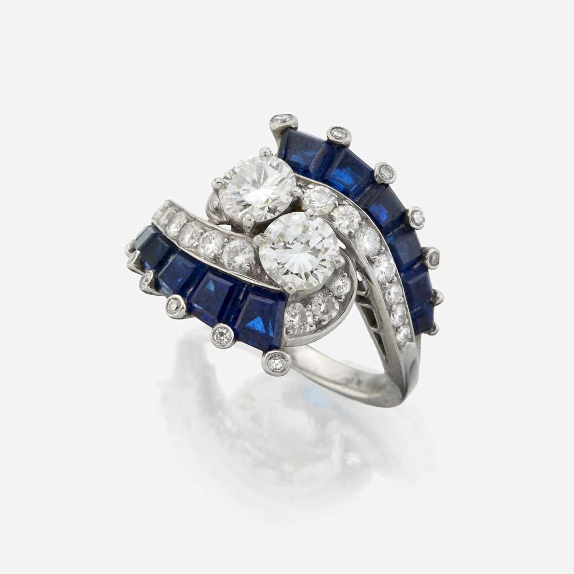 A diamond, sapphire, and platinum ring