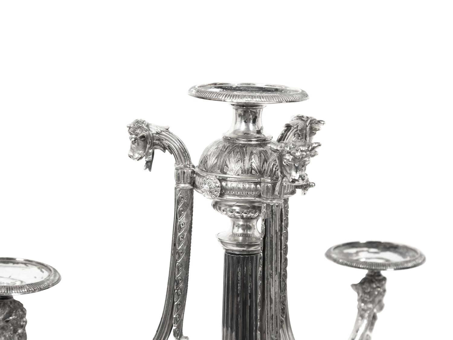 A Pair of English Silver-Plate Four-Light Candelabra