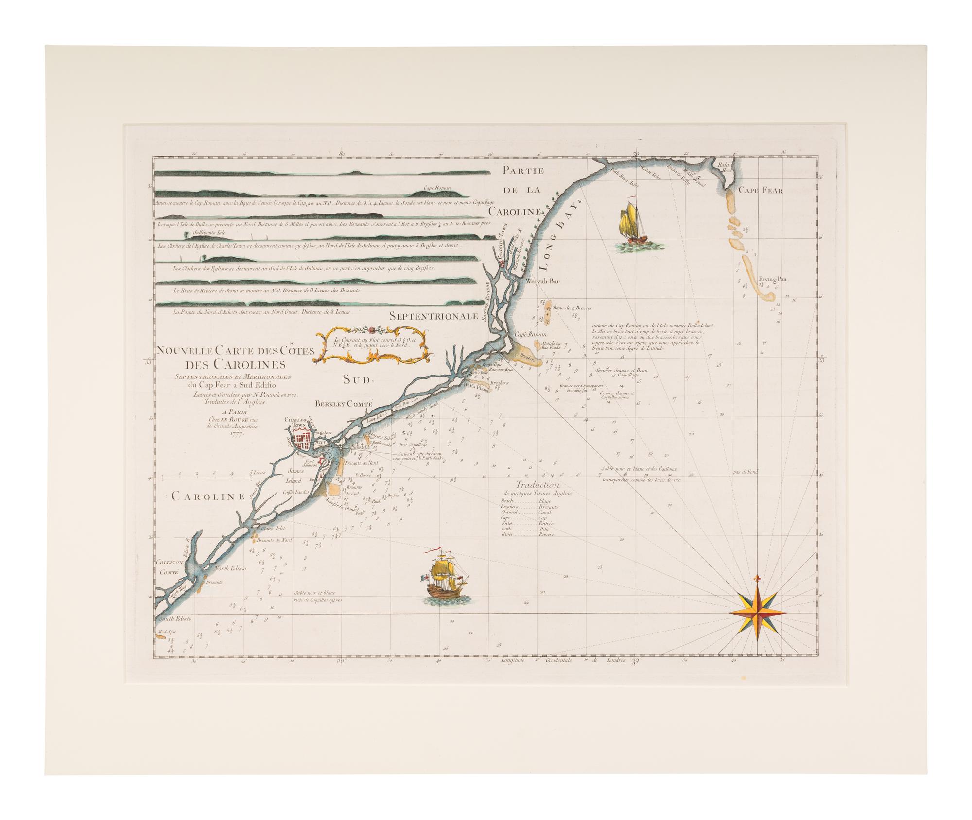 [MAP]. LE ROUGE, Georges-Louis (1712-1790). Nouvelle Carte des Cotes des Carolines . Paris, 1777.