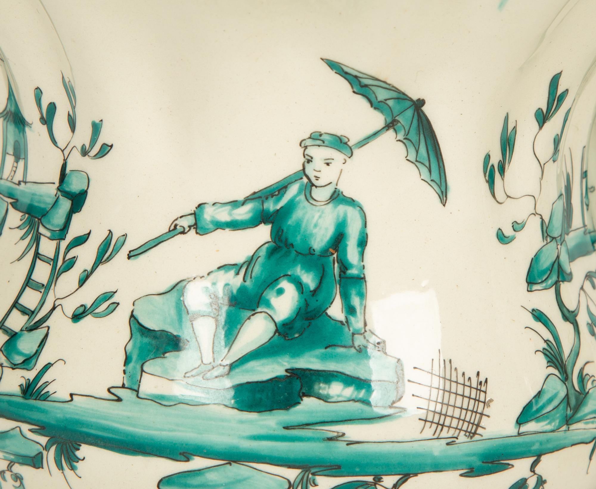 A Pair of French Green Chinoiserie Faience Tulipieres — 19TH CENTURY