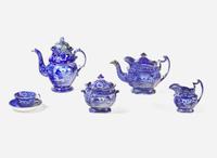 A group of six "Lafayette at the Tomb of Franklin" Staffordshire Historical Blue tablewares, E. Wood & Sons, Burslem, England, and others, first third 19th century