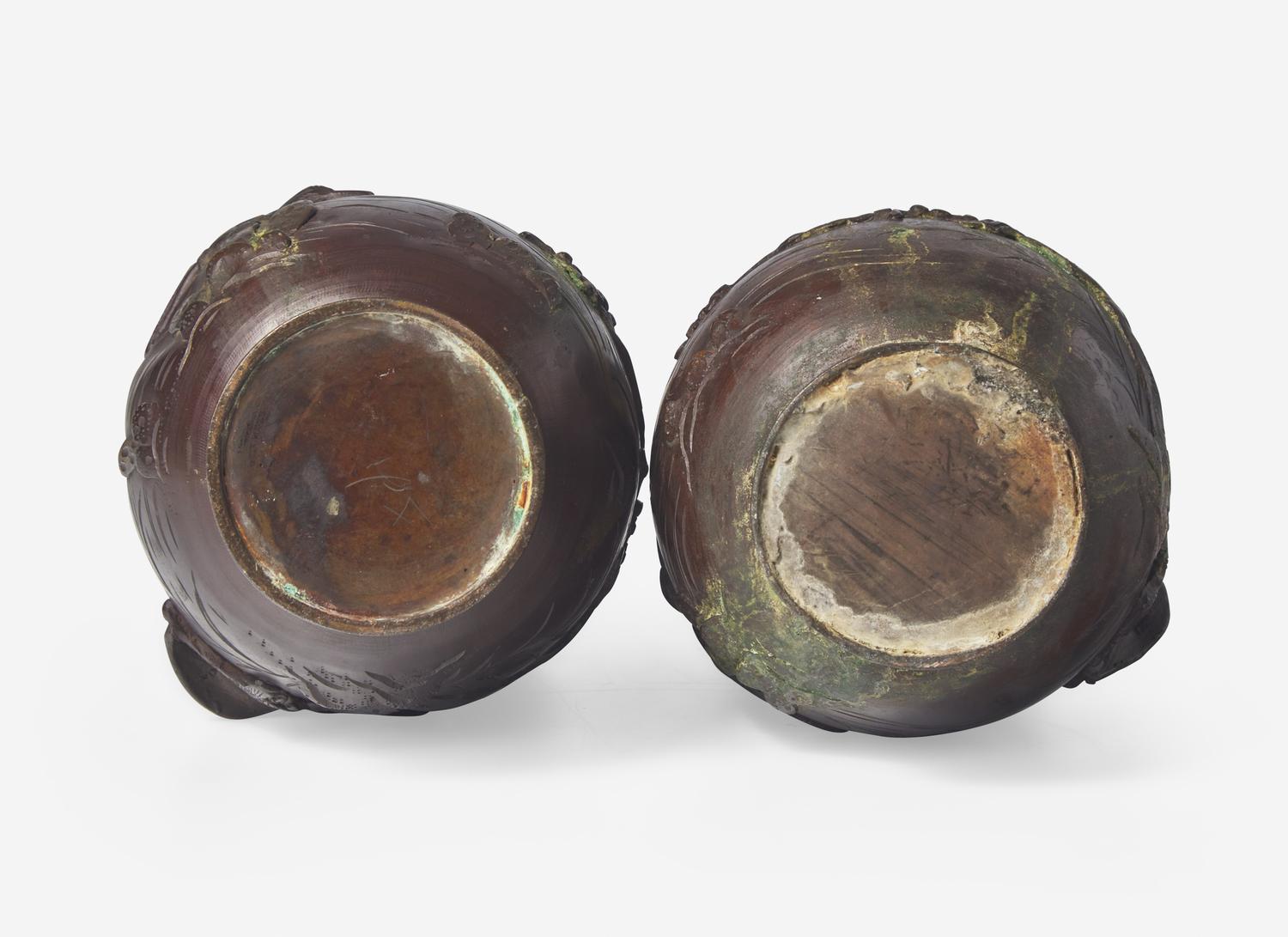 A Pair of Japanese Patinated Bronze Vases